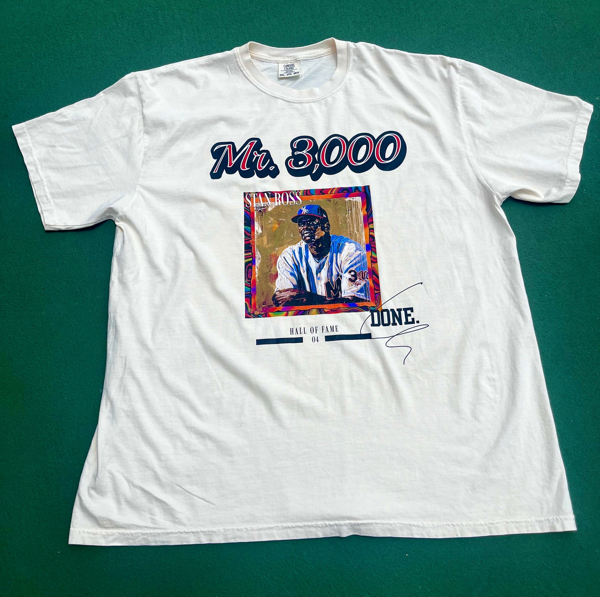 Bernie Mac Stan Ross baseball card graphic t-shirt, front side